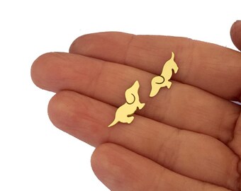 Dachshund Earrings, Gold Plated Studs, Dog Breed Jewelry (Fun)