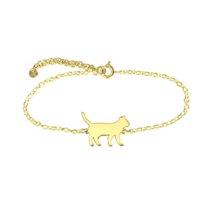 Cat Bracelet - 14K Gold Plated Silver Bracelet, Kitten Lover Jewelry Gift |LINE