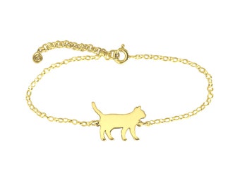 DOWAY Simpatico braccialetto a forma di gatto placcato oro 18 carati in acciaio inox braccialetto per donne ragazze amanti dei gatti kawaii gatti roba gioielli regali charms, Medium, Acciaio