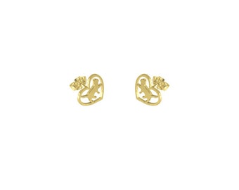 Cat Earrings - 14K Gold Plated Silver Cat Jewelry, Cat Stud Earrings, Kitten Jewelry - Kitty earrings, Cat Gift for Cat Lovers |HEART