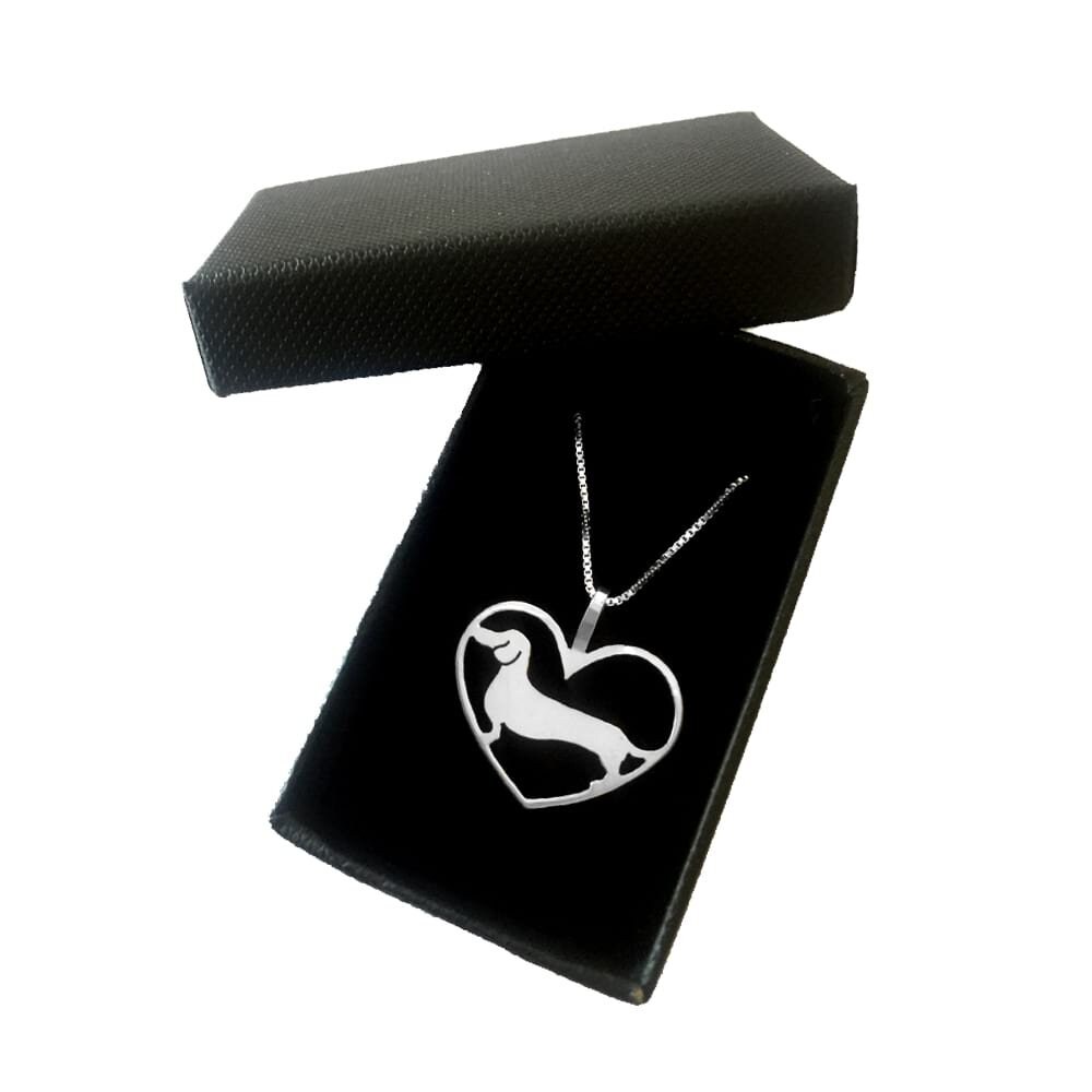 Collana Bassotto In Argento 925 Con Ciondolo A Cuore – Zirconia – Regalo Per Amanti Dei Cani