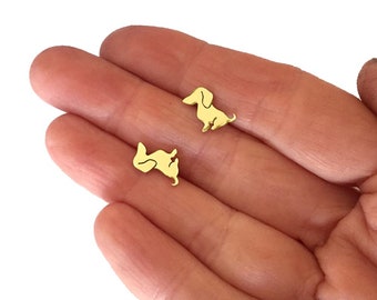 Dachshund Earrings, Gold Plated Studs, Dog Breed Jewelry (Sweet)