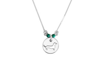 Dachshund Necklace, Sterling Silver Turquoise Circle Pendant, Dog Lover Gift (Circle)