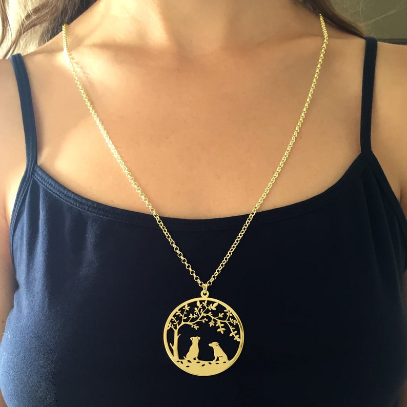 Jack Russell Pendant Necklace 14K Gold Plated Silver Tree Of Life