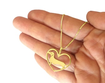 Collana Bassotto In Argento 925 Con Ciondolo A Cuore – Zirconia – Regalo Per Amanti Dei Cani