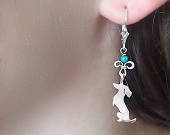Dachshund Earrings, Sterling Silver Turquoise Dangle Drops, Dog Lover Gift (Situp)