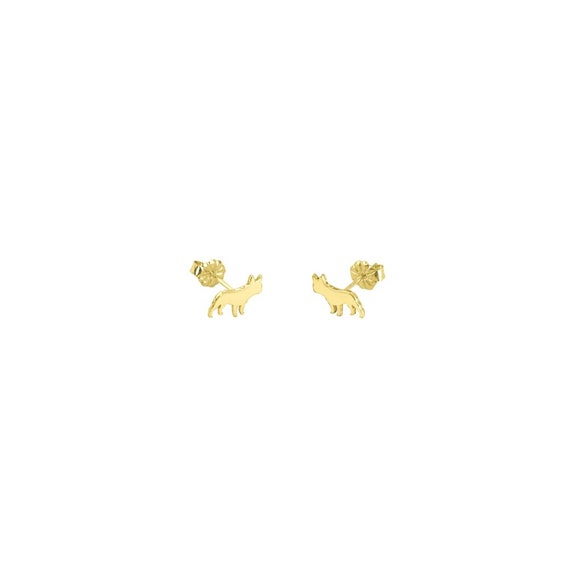 Boucles D'oreilles Pendantes Bouledogue Français - Plaqué Or Jaune - Dormeuses - LW