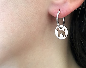 Poodle Earrings - Silver / 14K Gold Plated Poodle Jewelry, Poodle Charm Hoop Earrings, Poodle Gift for Poodle Lovers |LINE CIRCLE