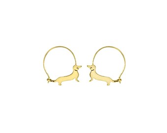Dachshund Jewelry, Gold Plated Hoop Earrings, Gift for Her (Line)