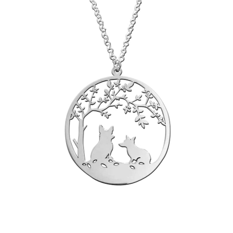 Corgi Necklace Corgi Gift for Corgi Lovers |TREE OF LIFE Silver 14K Gold Plated Corgi Tree of Life Pendant Dog Jewelry Dog Charm