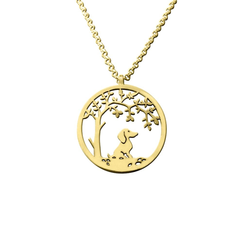 ダックスフントのメモリアルネックレス - シルバー 14K ゴールドメッキ 