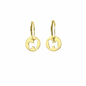 Shih Tzu Earrings - 14K Gold Plated Silver Shih Tzu Jewelry, Shih Tzu Charm Hoop Earrings, Shih Tzu Gift for Shih Tzu Lovers |LINE CIRCLE