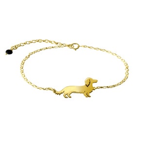 Langhaar Dackel Armband - 14K Vergoldetes Silber Doxie, Dackel Liebhaber Geschenk |LINE