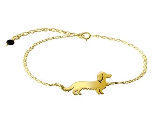 Bracciale con ciondolo a forma di bassotto - Argento placcato oro 14K, regalo per amanti dei cani bassotti /CERCHIO - Italia