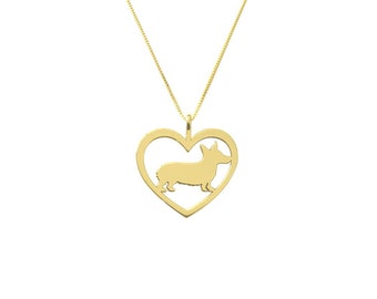 Corgi Necklace - 14K Gold Plated Silver Corgi Pendant, Dog Charm, Dog Jewelry, Corgi Gift for Corgi Lovers |HEART