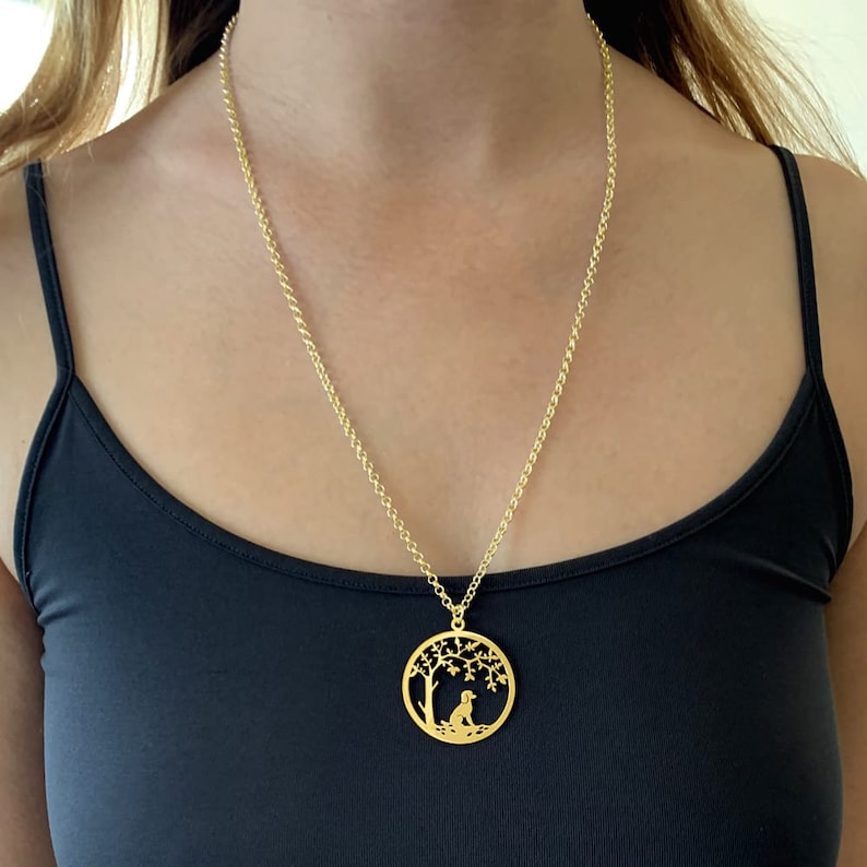 Poodle Necklace 14K Gold Plated Silver Tree Of Life Pendant