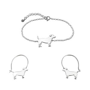 Jack Russell Bracelet and Hoop Earrings Set - Silver / 14K Gold-Plated Dog Jewelry, Jack Russell Gift for Jack Russell Lover |LINE