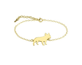 Bracciale Bulldog Francese - Bracciale in argento placcato oro 14K, regalo per gli amanti del Bulldog Francese /LINE
