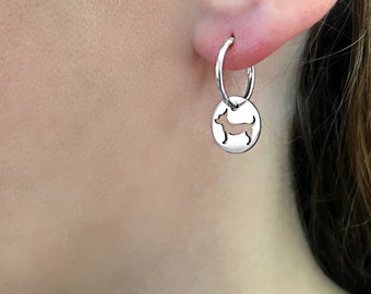 Chihuahua Earrings - Silver / 14K Gold Plated Chihuahua Charm Hoop Earrings, Chihuahua Gift for Chihuahua Lovers |LINE CIRCLE