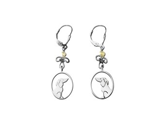 Dachshund Earrings - Pearl Silver Dachshund Jewelry, Weiner Dog Dangle Earrings, Doxie Earrings, Dachshund Gift for Dachshund Lovers |IMAGE