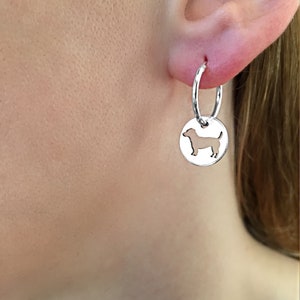 Jack Russell Earrings - Silver / 14K Gold Plated Jack Russell Charm Hoop Earrings, Jack Russell Gift for Jack Russell Lover |LINE CIRCLE