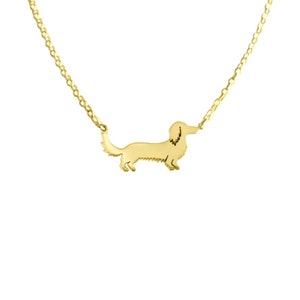 Long Haired Dachshund Necklace - 14K Gold Plated Silver Doxie Pendant, Sausage Dog Lover |LINE