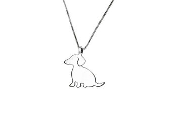 Collar de perro salchicha - Colgante de plata de doxie, regalo de joyería para amantes de los perros salchichas / AMOR