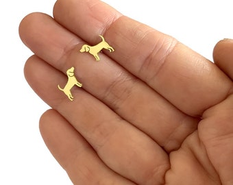 Beagle Stud Earrings, Gold Plated Dog Breed Jewelry Gift (Line)