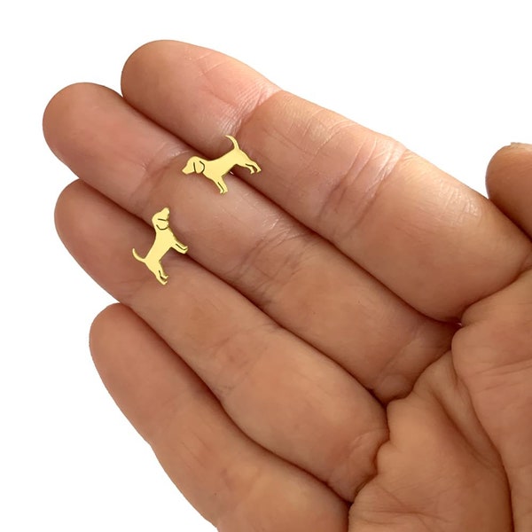Orecchini Beagle - Orecchini a bottone in argento placcato oro 14K, regalo per amanti dei cani /LINE