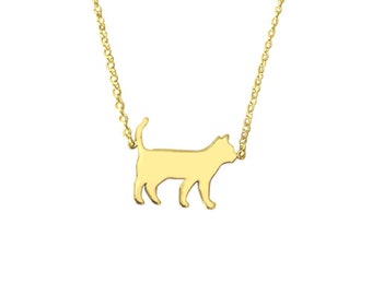 Cat Necklace - 14K Gold Plated Silver Cat Pendant, Cat Charm, Cat Jewelry, Kitten Necklace, Cat Gift for Cat Lovers |LINE