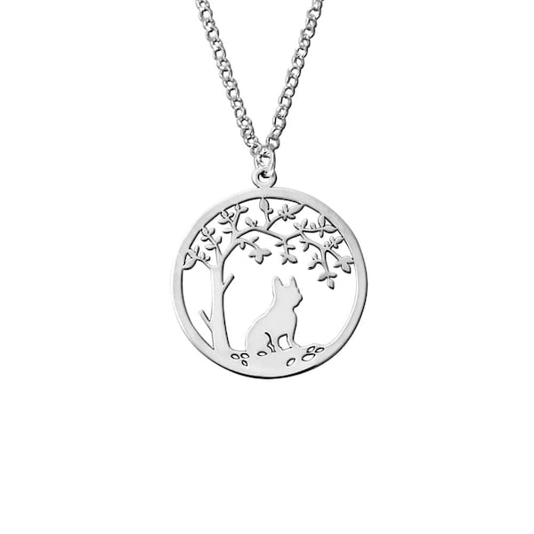 Collier bouledogue français - pendentif arbre de vie Frenchie plaqué or 14 carats, cadeau bouledogue français pour amateur de Frenchie | petit arbre de vie