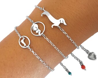 Bracciale Bassotto In Argento Sterling 925: Ciondolo Cane Con Cuore, Gioiello Ipoallergenico Per Amanti Bassotti, Regalo Con Confezione