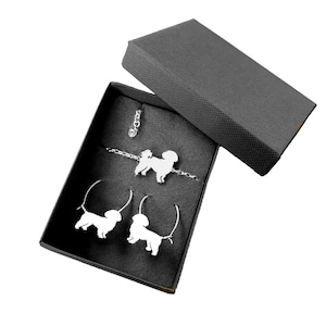 Shih Tzu Bracelet and Hoop Earrings Set - Silver / 14K Gold Plated Shih Tzu Jewelry, Shih Tzu Charm, Shih Tzu Gift for Shih Tzu Lovers |LINE
