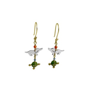 Dachshund Earrings - 14K Gold Filled Chrysoprase Silver Dog Dangle Earrings, Doxie Lover Gift |FUN