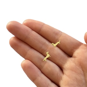 Dachshund Earrings - 14K Gold Plated Silver Doxie Stud Earrings, Sausage Dog Lover Gift |LINE