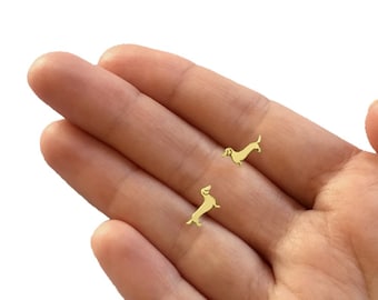 Dachshund Earrings - 14K Gold Plated Silver Dachshund Jewelry,  Doxie Stud Earrings, Dog Studs, Dachshund Gift for Dachshund Lovers |LINE