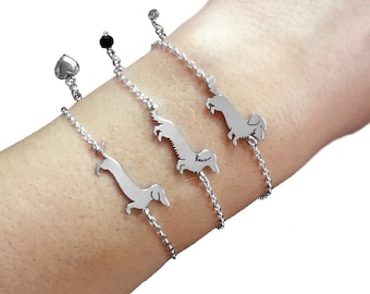 Dachshund Bracelets Set, Sterling Silver Long Wire Smooth Haired Sausage Dog (Line)