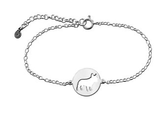 Bracciale con ciondolo Bulldog francese - Bracciale in argento placcato oro 14K, regalo per gli amanti dei Bulldog francesi /CERCHIO