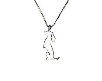 Dachshund Necklace, Sterling Silver Situp Pendant, Box Chain (Situp)