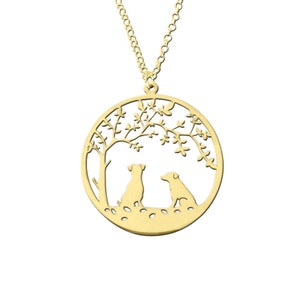 Jack Russell Necklace 14K Gold Plated Silver Tree Of Life Pendant