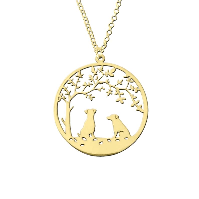 Jack Russell Necklace 14K Gold Plated Silver Tree Of Life Pendant