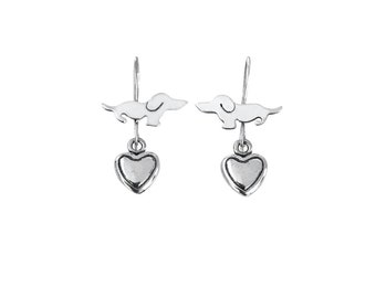 Dachshund Earrings - Silver Dachshund Jewelry, Dachshund Dangle Earrings, Doxie Earrings, Dachshund Gift for Dachshund Lovers |FUN HEART