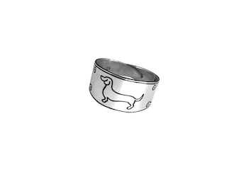 Dachshund Ring - Silver Dachshund Jewelry, Silver Adjustable Ring, Wiener Dog Ring, Dachshund Gift for Dachshund Lovers |LINE