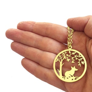 Corgi Memorial Necklace - 14K Gold Plated Silver Dog Remembrance Gift |Small TREE OF LIFE