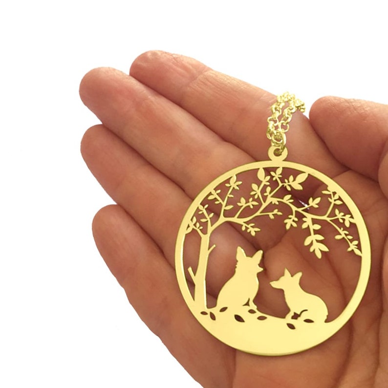 Corgi Necklace Corgi Gift for Corgi Lovers |TREE OF LIFE Silver 14K Gold Plated Corgi Tree of Life Pendant Dog Jewelry Dog Charm