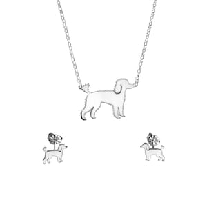Set poedelketting en oorknopjes - zilver / 14K vergulde poedelsieraden, hondensieraden, poedelcadeau voor poedelliefhebbers |LINE