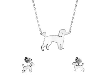 Poodle Necklace and Stud Earrings Set - Silver / 14K Gold-Plated Poodle Jewelry, Dog Jewelry, Poodle Gift for Poodle Lovers |LINE