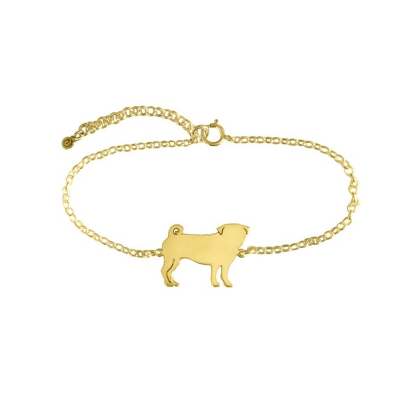 Pug Bracelet - 14K Gold Plated Silver Pug Jewelry, Pug Charm, Dog Jewelry, Pug Gift for Pug Lovers |LINE