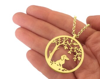Dachshund Memorial Necklace, Gold Plated Tree of Life, Remembrance Gift (1 Dog)