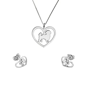 Shih Tzu Necklace  and Stud Earrings Set - Silver /14K Gold Plated Shih Tzu Jewelry, Shih Tzu Charm, Shih Tzu Gift for Shih Tzu Lover |HEART